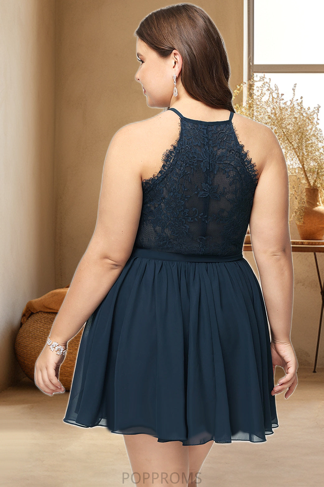 Autumn A-line V-Neck Short/Mini Chiffon Lace Homecoming Dress PP6P0020502