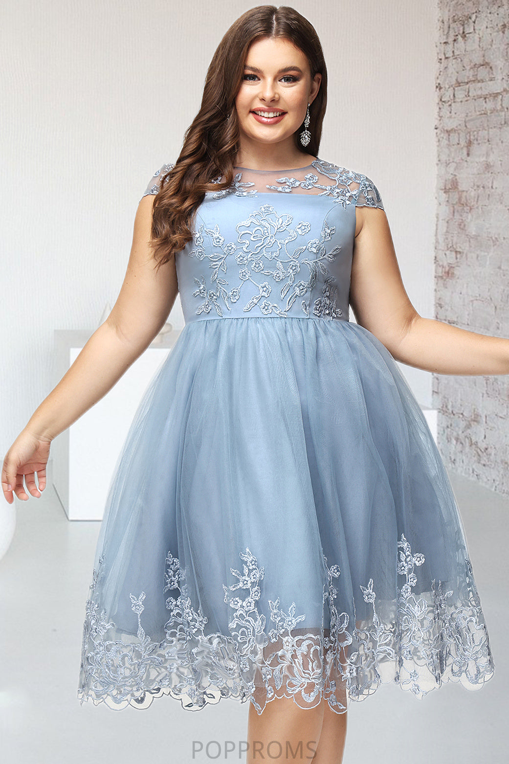 Rose A-line Scoop Knee-Length Lace Tulle Homecoming Dress With Sequins PP6P0020579