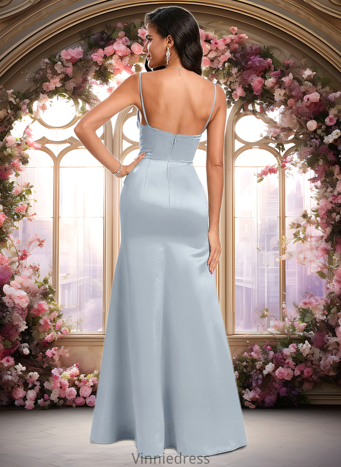 Patience Trumpet/Mermaid Off the Shoulder Square Floor-Length Satin Prom Dresses With Ruffle PP6P0025883