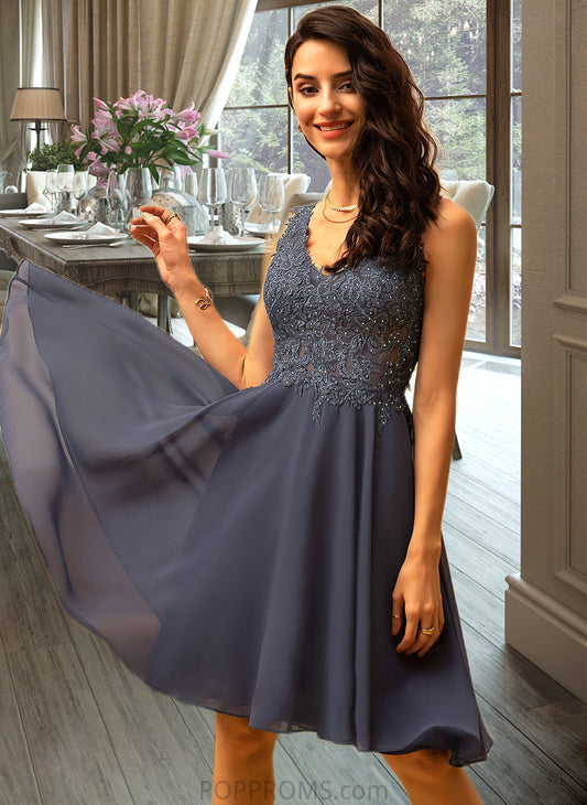 Ursula A-Line V-neck Knee-Length Chiffon Bridesmaid Dress With Beading PP6P0012800