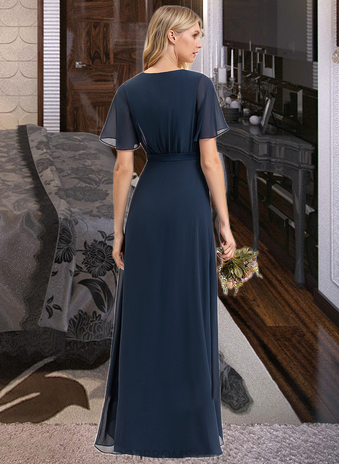 Cassidy A-LineV-neckAsymmetricalChiffonBridesmaidDressWithBow(s)#251390 PP6P0012846