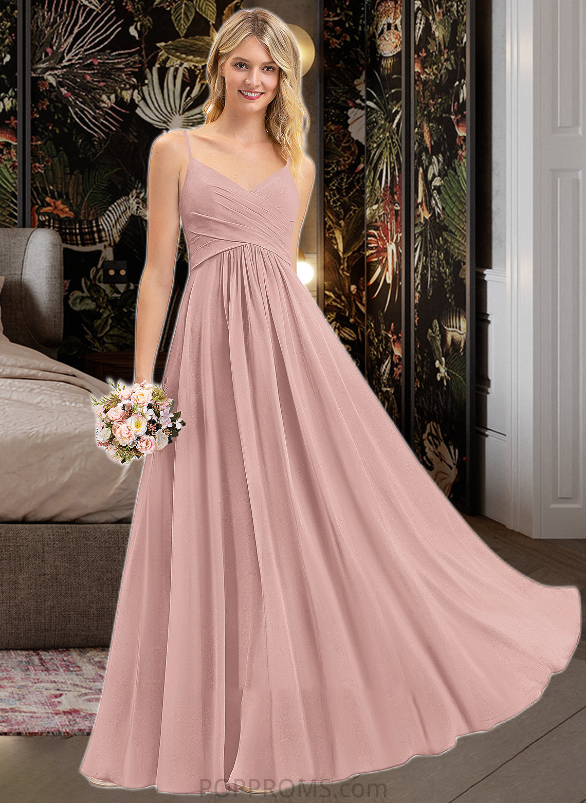 Josie A-LineV-neckFloor-LengthChiffonBridesmaidDressWithRuffle#251358 PP6P0012849