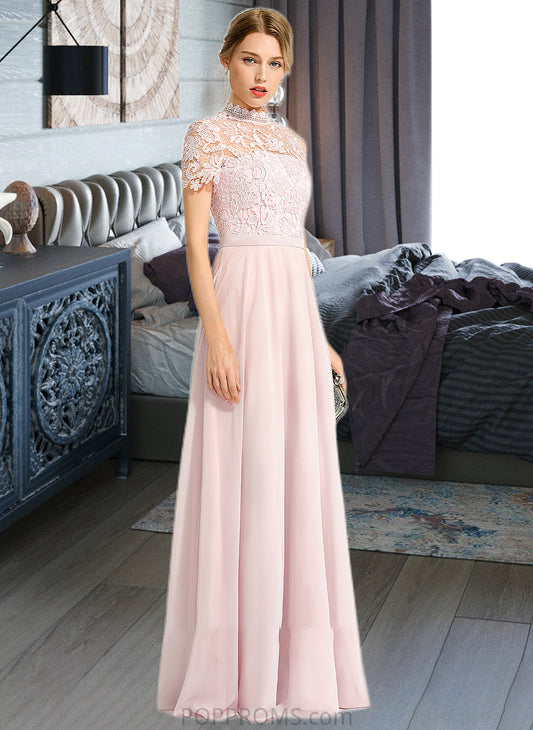 Melody A-Line High Neck Floor-Length Chiffon Bridesmaid Dress With Sequins PP6P0012852