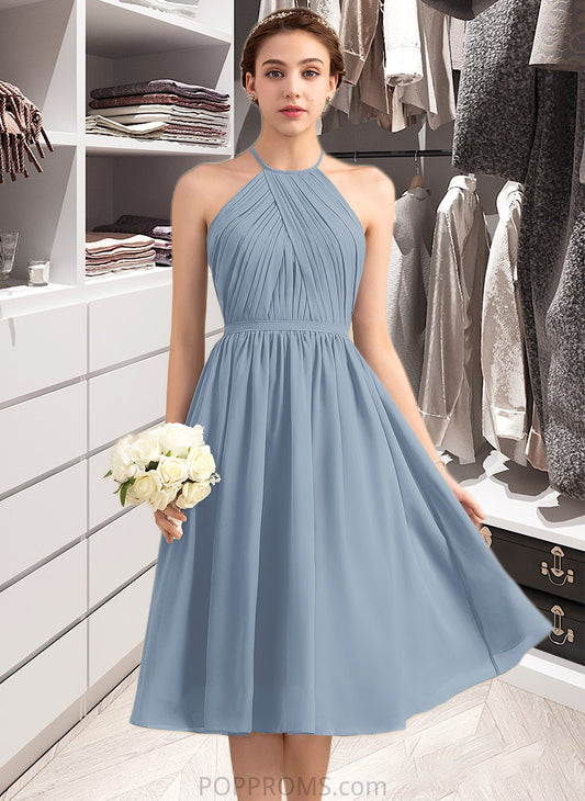 Kasey A-Line Scoop Neck Knee-Length Chiffon Bridesmaid Dress With Ruffle PP6P0012853