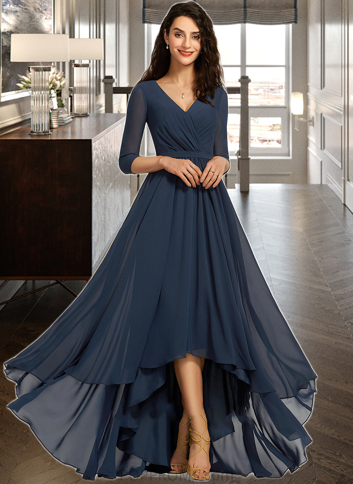 Vanessa A-Line V-neck Asymmetrical Bridesmaid Dress With Pleated PP6P0012859