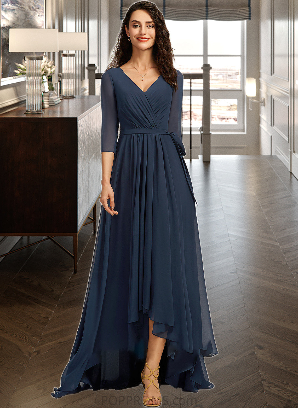 Vanessa A-Line V-neck Asymmetrical Bridesmaid Dress With Pleated PP6P0012859