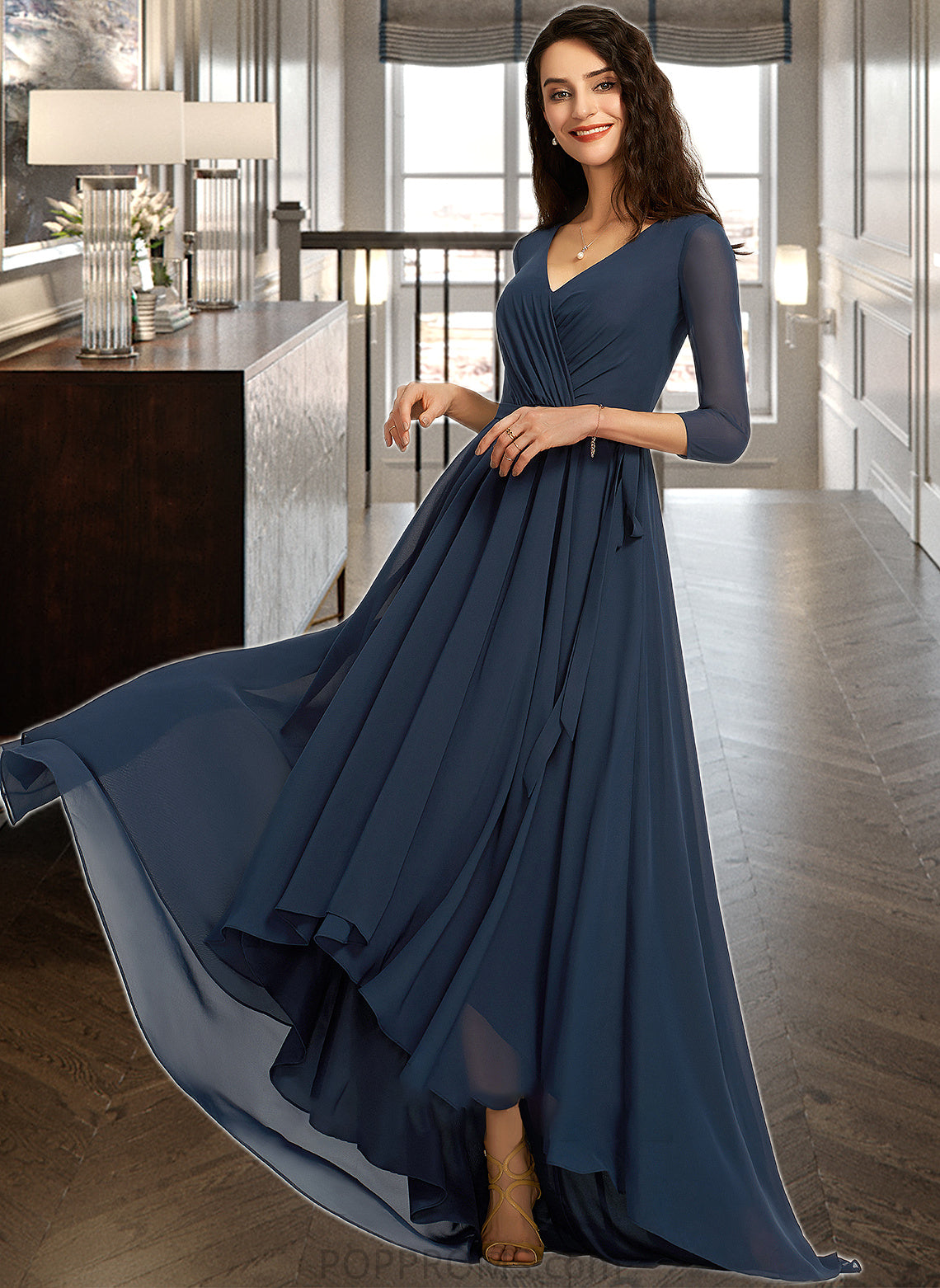 Vanessa A-Line V-neck Asymmetrical Bridesmaid Dress With Pleated PP6P0012859