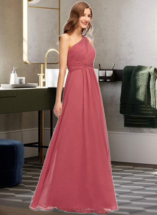 Kay A-line One Shoulder Floor-Length Chiffon Bridesmaid Dress With Ruffle PP6P0012860