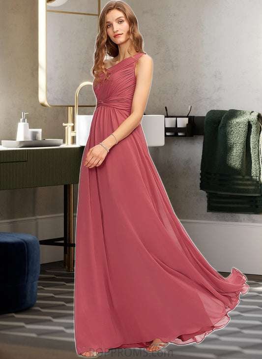 Kay A-line One Shoulder Floor-Length Chiffon Bridesmaid Dress With Ruffle PP6P0012860