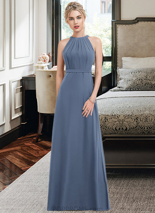 Maritza A-Line Scoop Neck Floor-Length Chiffon Bridesmaid Dress With Ruffle PP6P0012861