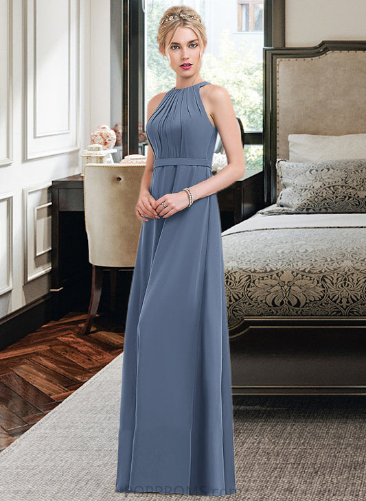 Maritza A-Line Scoop Neck Floor-Length Chiffon Bridesmaid Dress With Ruffle PP6P0012861