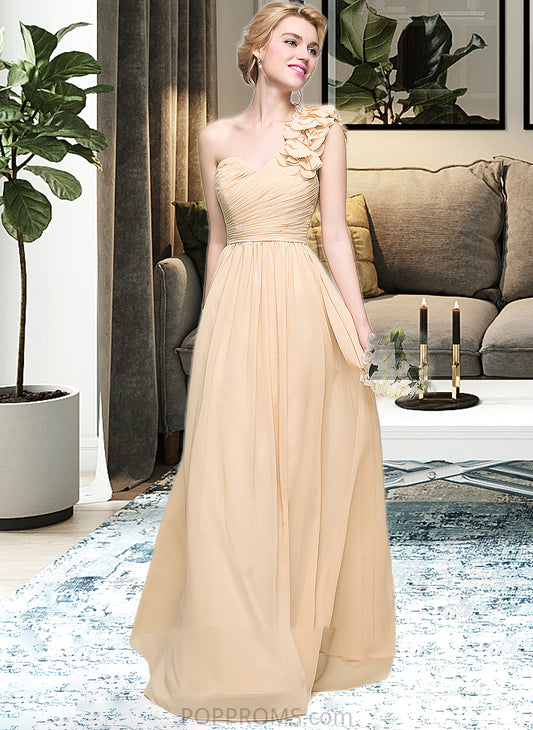 Aliana A-Line One-Shoulder Floor-Length Chiffon Bridesmaid Dress With Ruffle Flower(s) PP6P0012887