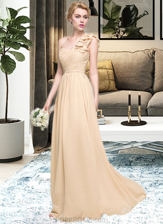 Aliana A-Line One-Shoulder Floor-Length Chiffon Bridesmaid Dress With Ruffle Flower(s) PP6P0012887