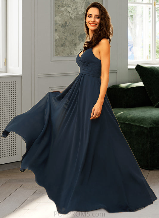 Kenna A-Line V-neck Floor-Length Chiffon Bridesmaid Dress With Ruffle PP6P0012891