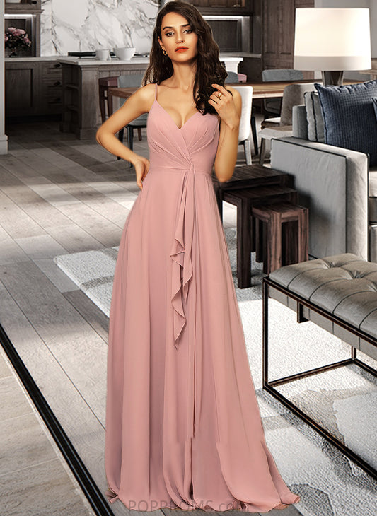 Kyra A-LineV-neckFloor-LengthChiffonBridesmaidDressWithRuffleSplitFront#251384 PP6P0012892