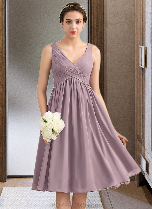 Alaina Empire V-Neck Knee-Length Chiffon Bridesmaid Dress With Cascading Ruffles PP6P0012901