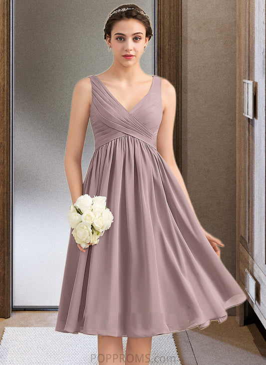 Alaina Empire V-Neck Knee-Length Chiffon Bridesmaid Dress With Cascading Ruffles PP6P0012901