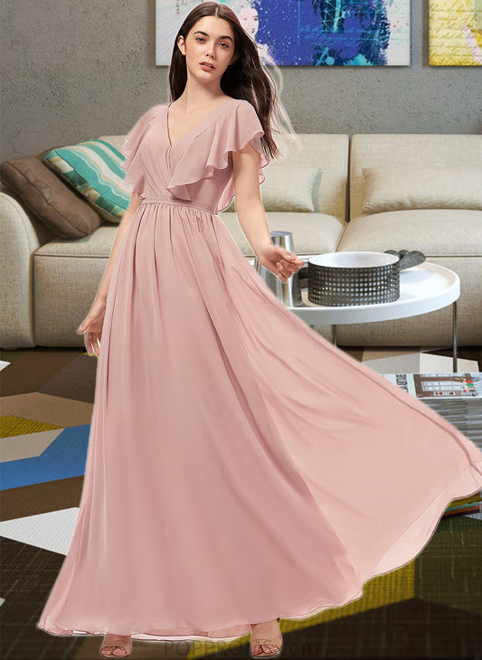 Amiyah A-Line V-neck Floor-Length Chiffon Bridesmaid Dress With Split Front PP6P0012903