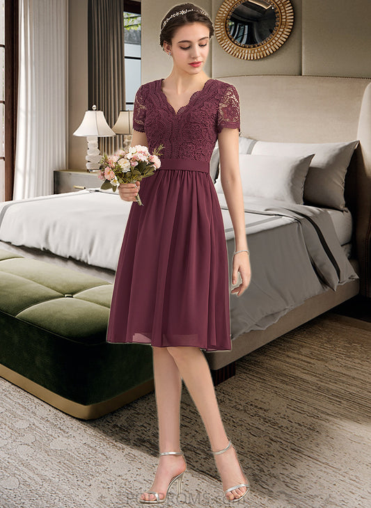 Janelle A-line V-Neck Knee-Length Chiffon Lace Bridesmaid Dress PP6P0012904