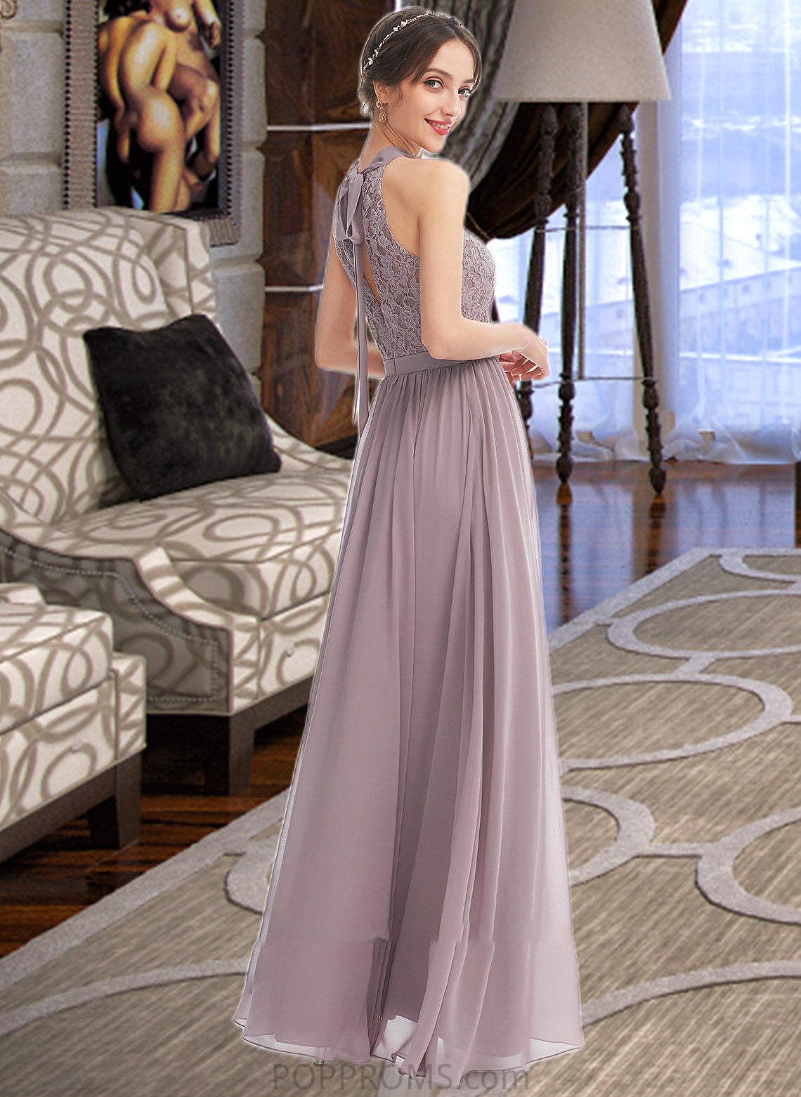 Regan A-Line Halter Floor-Length Bridesmaid Dress With Split Front PP6P0012907