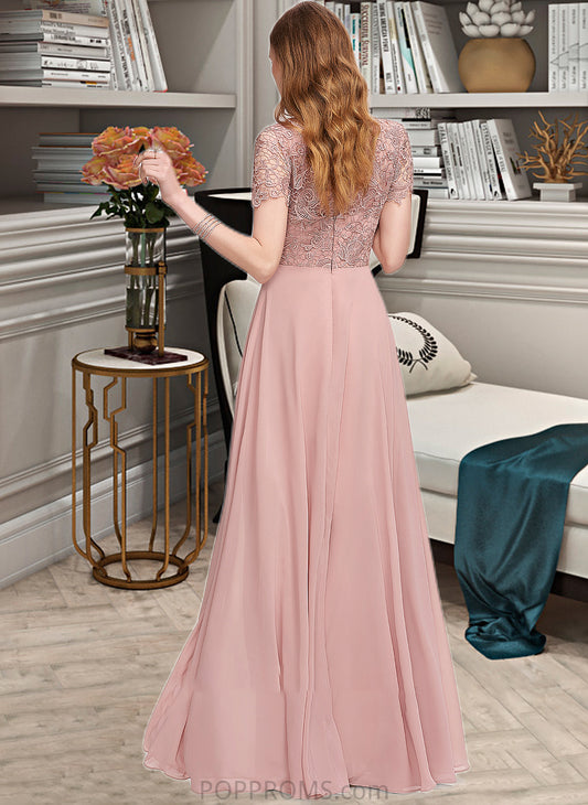 Audrey A-Line Scoop Neck Floor-Length Chiffon Bridesmaid Dress With Sequins PP6P0012908