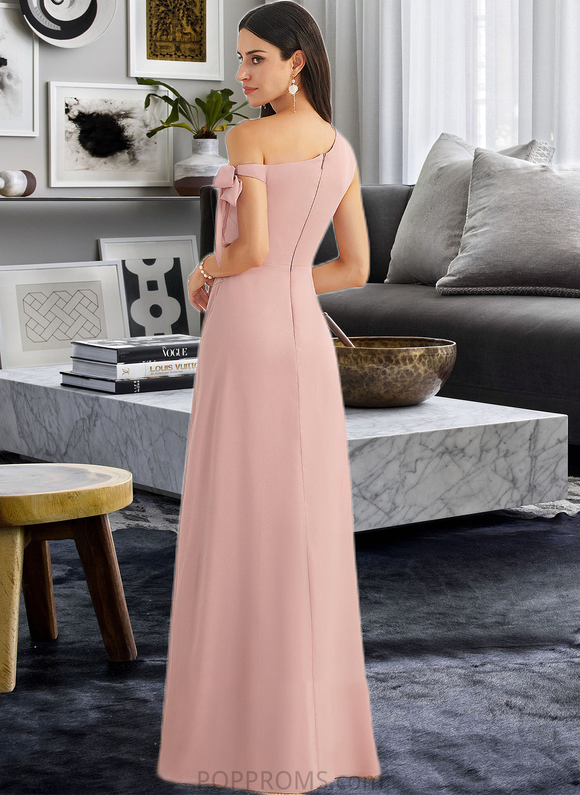 Londyn A-Line One-Shoulder Floor-Length Bridesmaid Dress With Bow(s) PP6P0012914