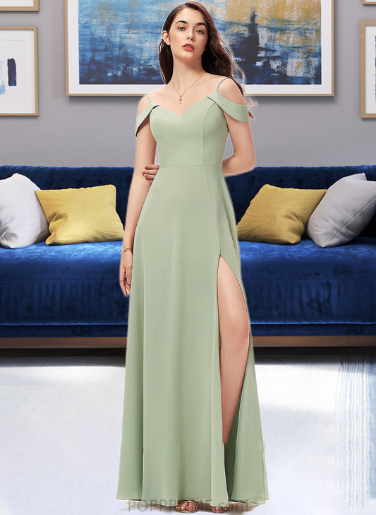 Angeline A-Line V-neck Floor-Length Chiffon Bridesmaid Dress With Split Front PP6P0012915