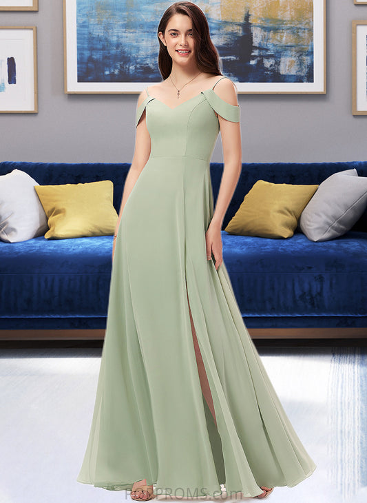 Angeline A-Line V-neck Floor-Length Chiffon Bridesmaid Dress With Split Front PP6P0012915