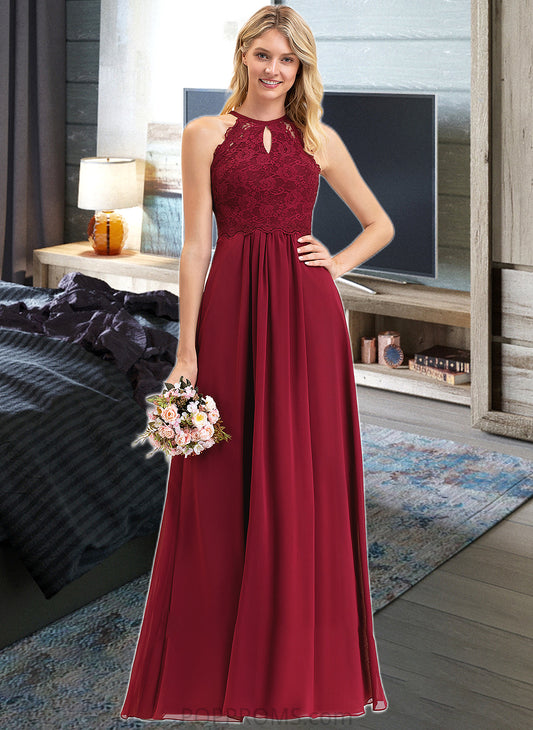 Kylie A-Line Scoop Neck Floor-Length Chiffon Lace Bridesmaid Dress PP6P0012918