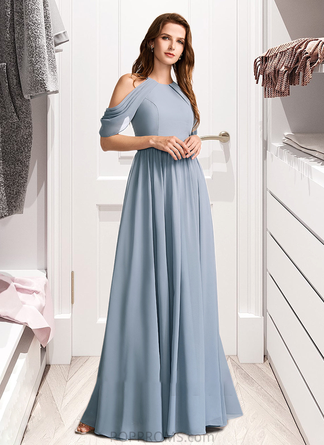 Sanai A-Line High Neck Floor-Length Bridesmaid Dress PP6P0012919