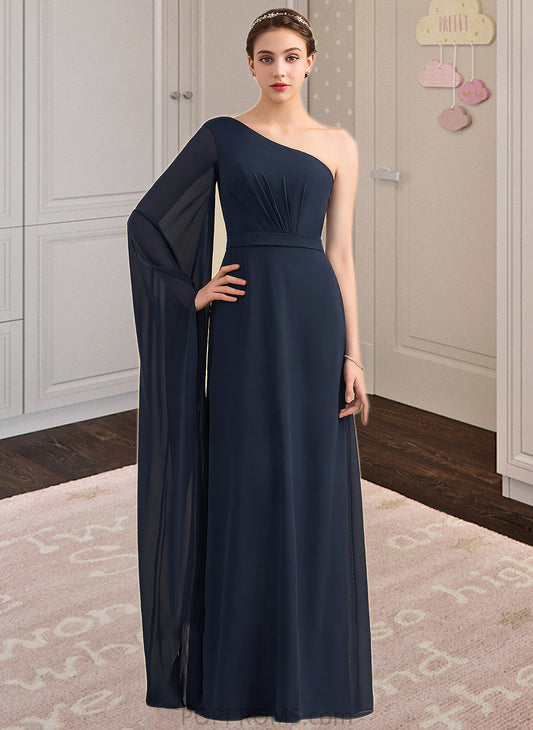 Lucille A-line One Shoulder Floor-Length Chiffon Bridesmaid Dress With Ruffle PP6P0012920