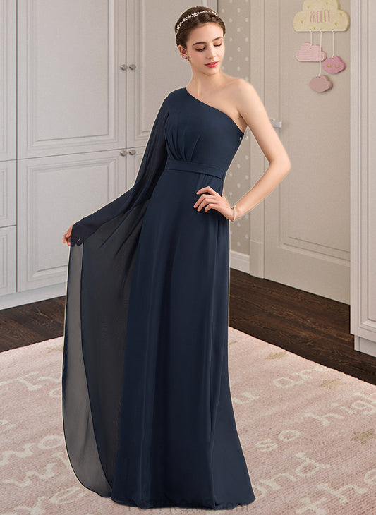 Lucille A-line One Shoulder Floor-Length Chiffon Bridesmaid Dress With Ruffle PP6P0012920