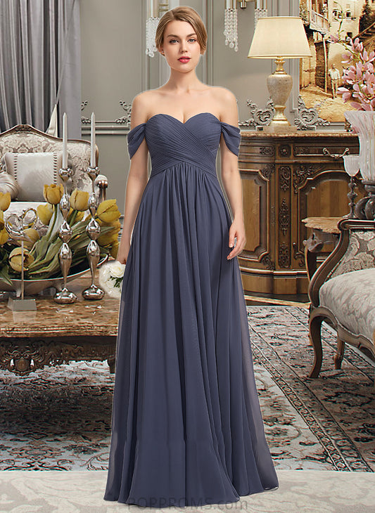 Jaida A-line Off the Shoulder Floor-Length Chiffon Bridesmaid Dress With Ruffle PP6P0012924