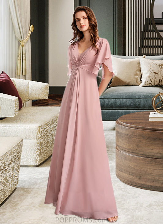 Piper A-Line V-neck Floor-Length Bridesmaid Dress PP6P0012927