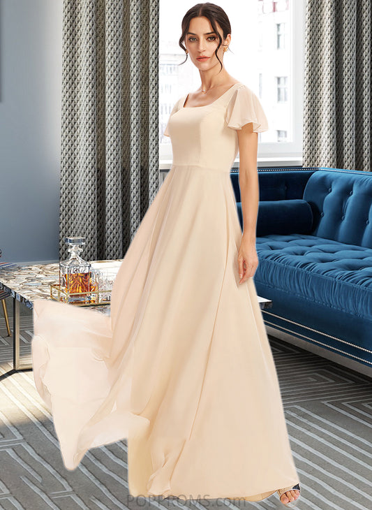 Chaya A-Line Square Neckline Floor-Length Bridesmaid Dress With Cascading Ruffles PP6P0012928