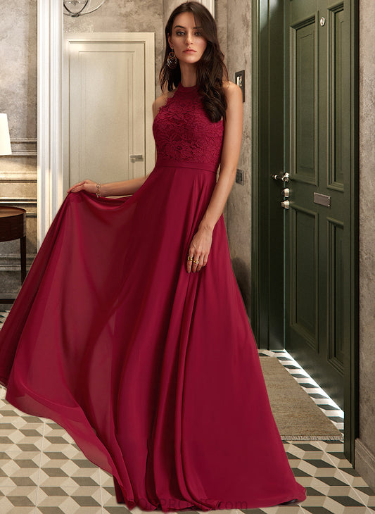 Cecelia A-Line Scoop Neck Floor-Length Chiffon Bridesmaid Dress With Lace PP6P0012931