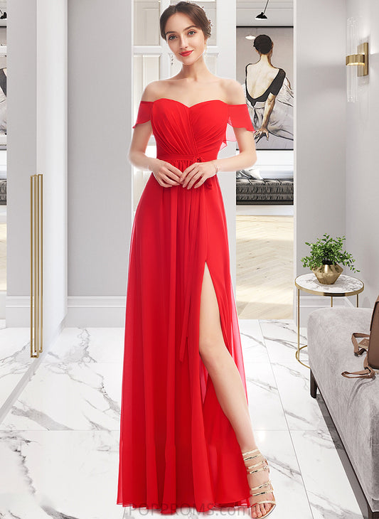 Alissa A-Line Off-the-Shoulder Floor-Length Bridesmaid Dress With Ruffle Split Front PP6P0012938