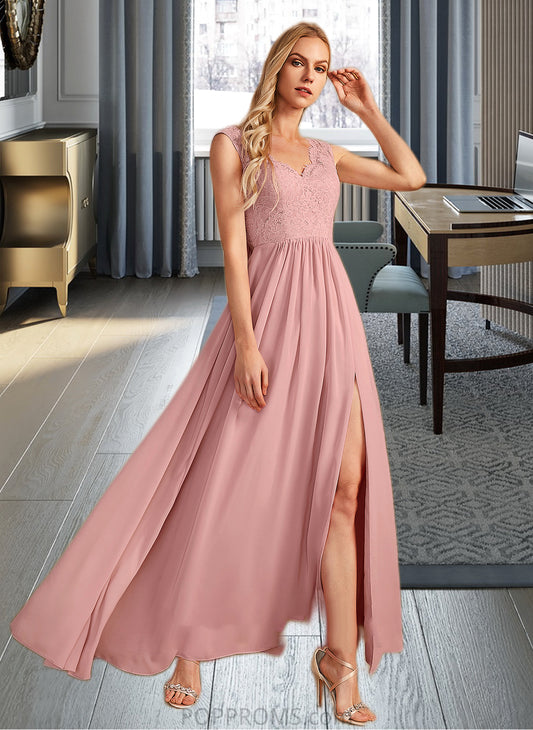 Brielle A-Line V-neck Floor-Length Bridesmaid Dress With Split Front Pockets PP6P0012943