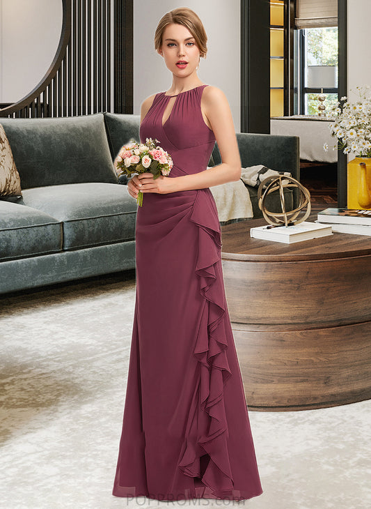 Meadow A-Line Scoop Neck Floor-Length Chiffon Bridesmaid Dress With Split Front Cascading Ruffles PP6P0012947