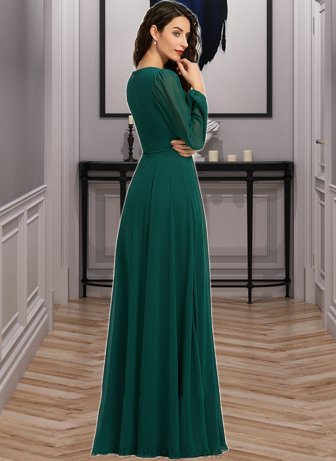 Clara A-Line V-neck Floor-Length Bridesmaid Dress With Split Front PP6P0012953