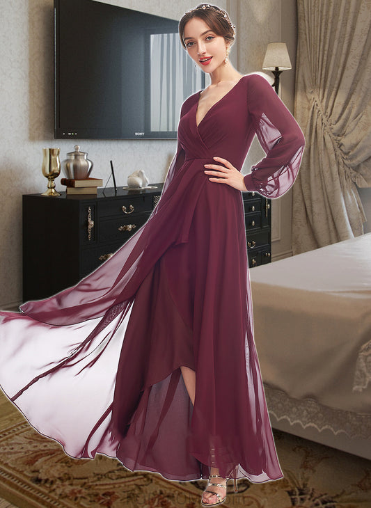 Aracely A-Line V-neck Asymmetrical Bridesmaid Dress With Ruffle PP6P0012954