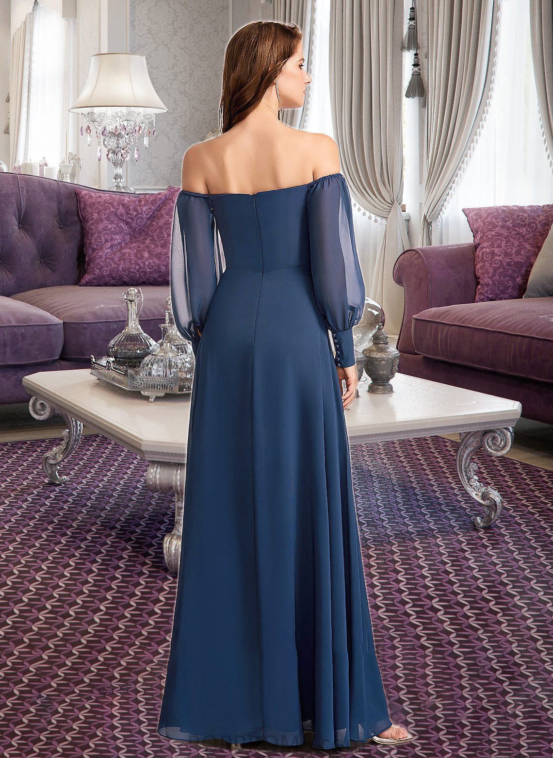 Louisa A-Line Off-the-Shoulder Floor-Length Bridesmaid Dress With Split Front PP6P0012956