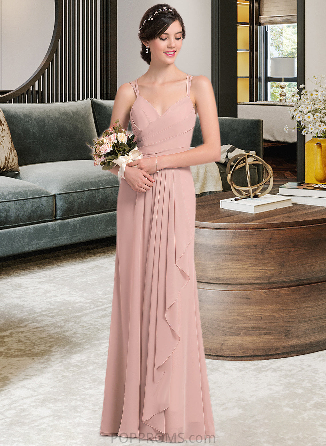 Macy A-line Sweetheart Floor-Length Chiffon Bridesmaid Dress With Cascading Ruffles PP6P0012957