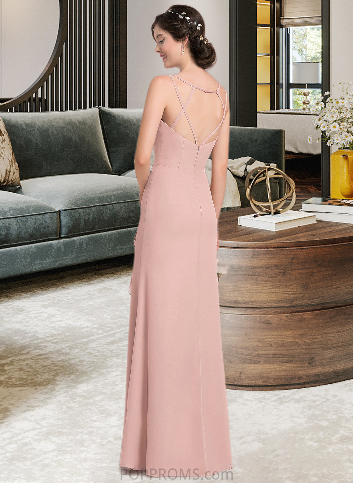 Macy A-line Sweetheart Floor-Length Chiffon Bridesmaid Dress With Cascading Ruffles PP6P0012957