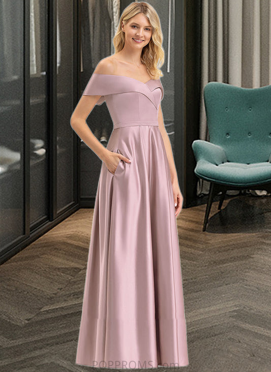 Myah A-Line Off-the-Shoulder Floor-Length Satin Bridesmaid Dress With Pockets PP6P0012961