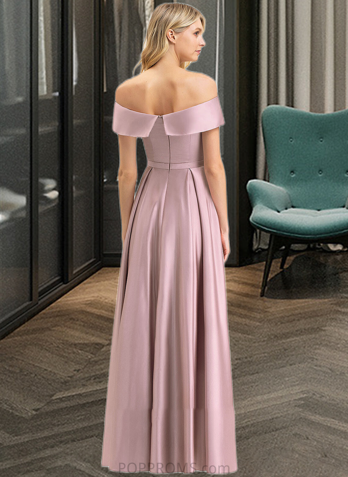 Myah A-Line Off-the-Shoulder Floor-Length Satin Bridesmaid Dress With Pockets PP6P0012961