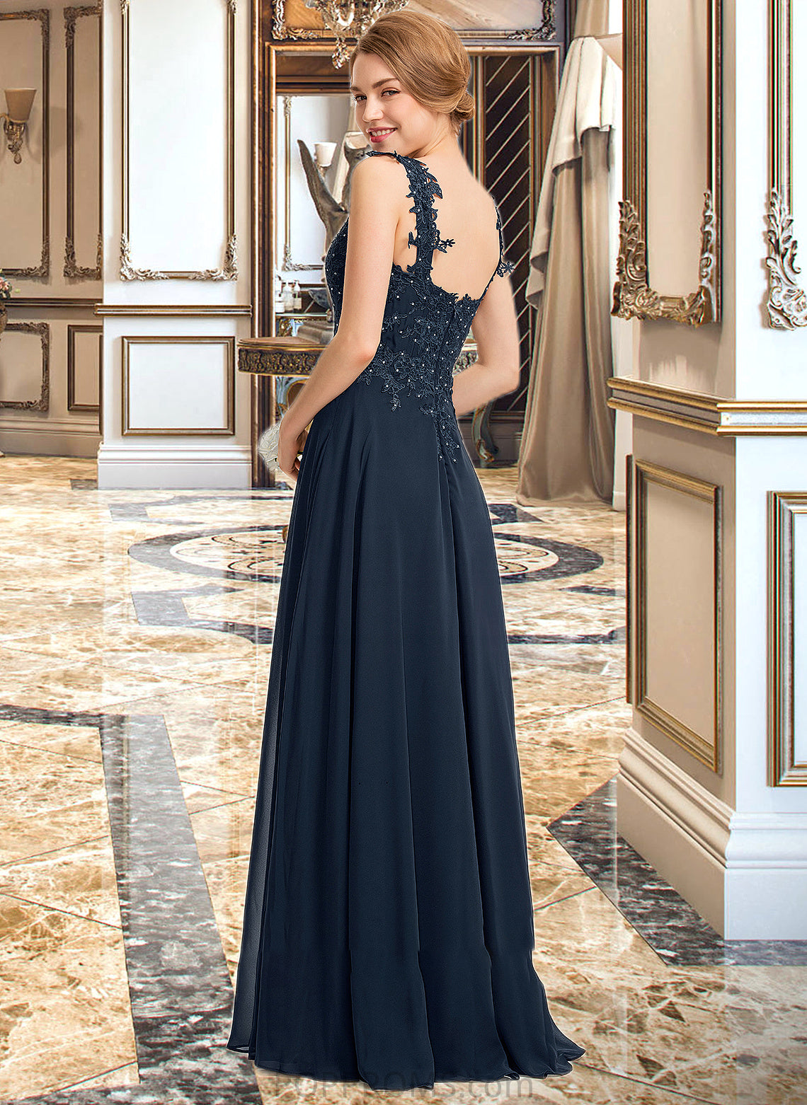 Isabell A-Line Sweetheart Floor-Length Chiffon Lace Bridesmaid Dress With Beading Split Front PP6P0012963