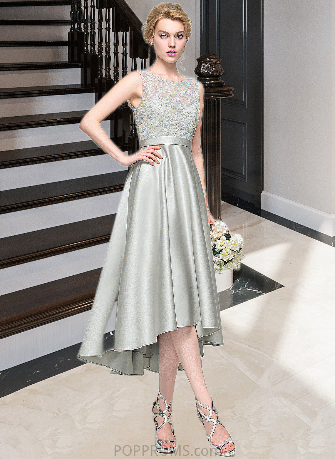 Krista A-Line Scoop Neck Asymmetrical Satin Bridesmaid Dress PP6P0012965