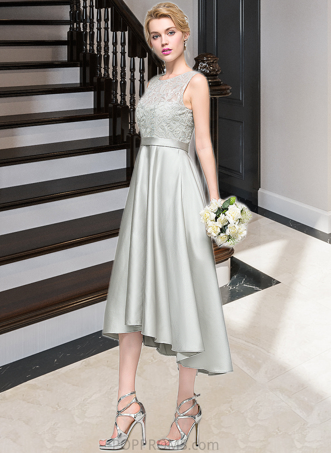 Krista A-Line Scoop Neck Asymmetrical Satin Bridesmaid Dress PP6P0012965