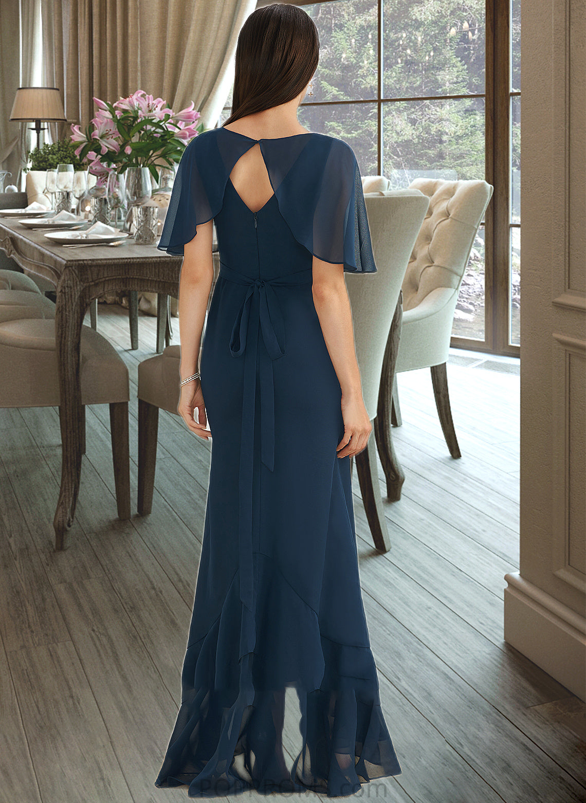 Beryl A-Line V-neck Asymmetrical Bridesmaid Dress With Split Front PP6P0012971